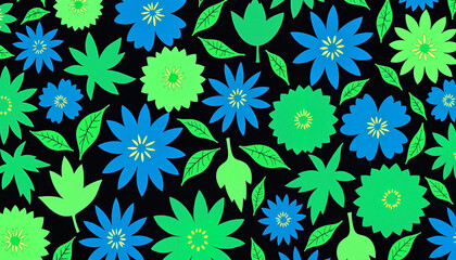 Colorful abstract floral pattern with geometric elements, vibrant design