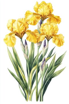 yellow iris flowers watercolor painting clip art preview