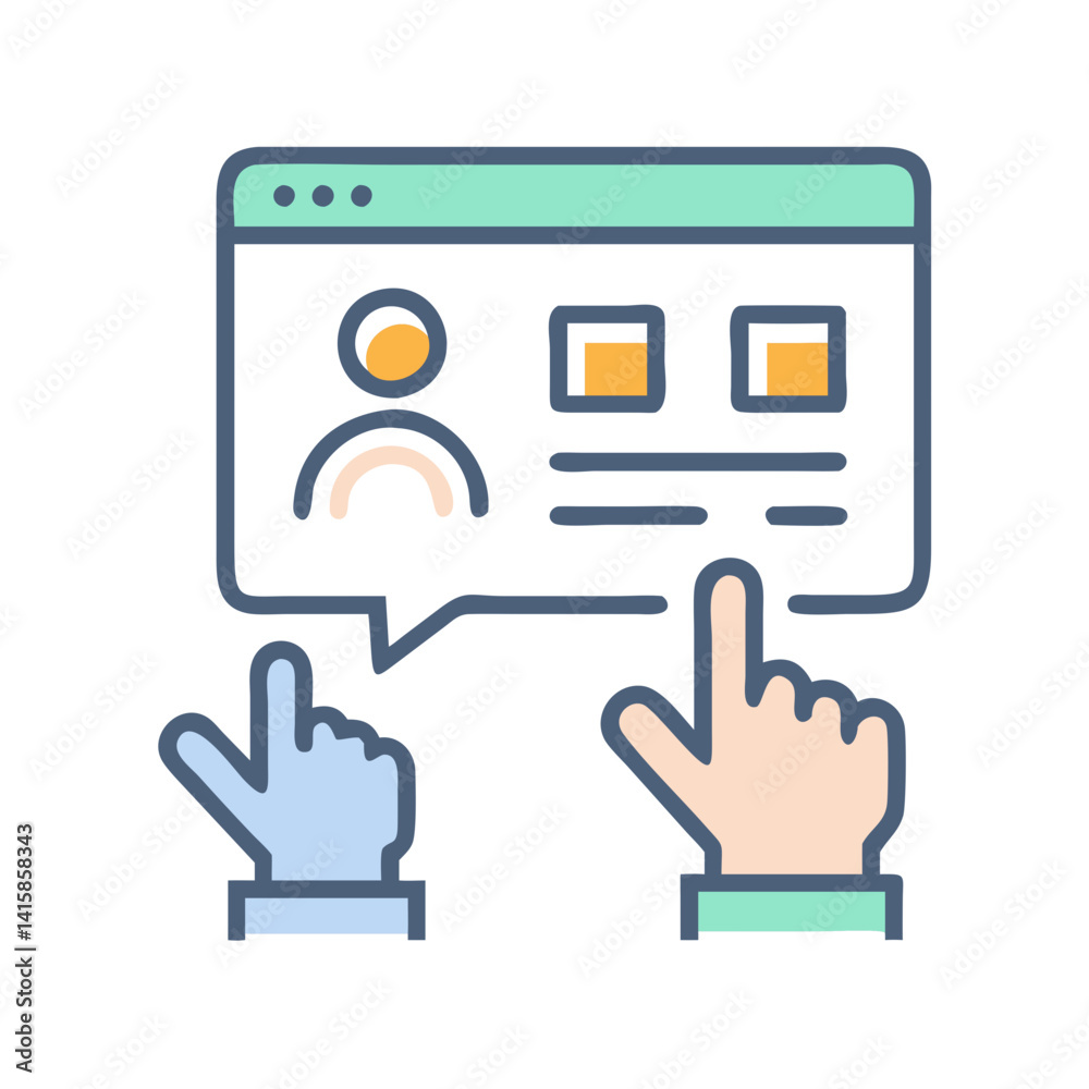 Poster website interaction with user profile and content blocks