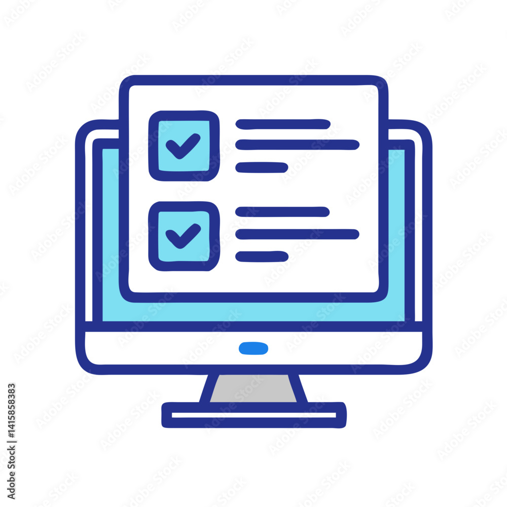 Fototapete online survey on computer screen with check mark icon