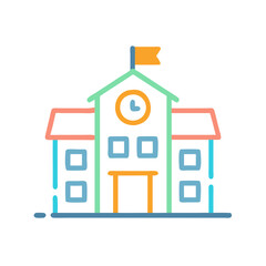 Colorful Neon Line Art School Building Illustration