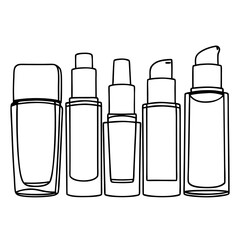 Outline of five cosmetic bottles on white background