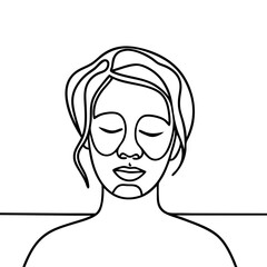 Woman relaxing with closed eyes in minimalist outline style