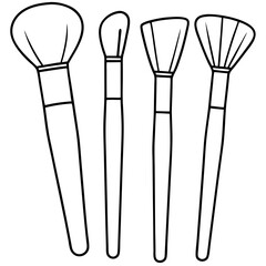 Makeup brushes in a line on a white background