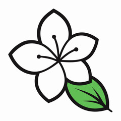 Cherry flower with leaf line art isolated on white background 