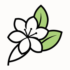 Cherry flower with leaf line art isolated on white background 