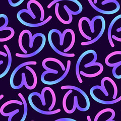 Seamless pattern of abstract hearts in neon gradient colors