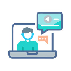 Online communication icon: video conference, message, laptop user