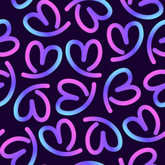 Seamless pattern of abstract hearts in neon gradient colors