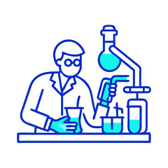 Blue Neon Scientist Illustration Experimenting in Lab