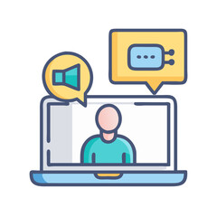 Online Communication Platform with Person, Megaphone, and Message Icon