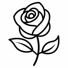 Tube rose flower line art with leaf isolated on white background