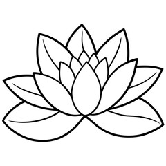 Water lily flower line art with leaf isolated on white background