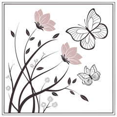 Fototapeta premium Elegant Floral Design with Butterflies and Delicate Pink Flowers