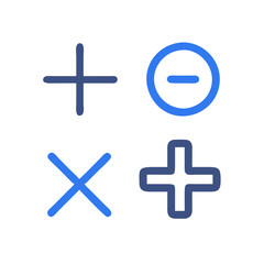 Obraz premium Add, subtract, multiply, divide mathematical symbols isolated on black