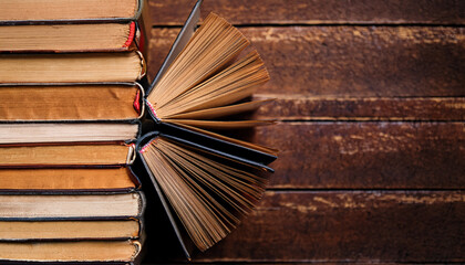 Old books arranged highlighting their historical significance. Neatly arranged representing a collection of wisdom