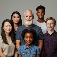 Diverse family smiling neutral background inclusive rights