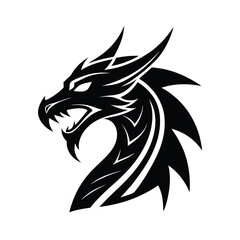 Stylized Dragon Head Black and White Vector Illustration