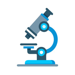Stylized Microscope Illustration in Blue and Grey Colors