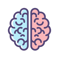 Brain Illustration: Left and Right Hemispheres in Blue, Pink