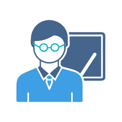 Illustration of a teacher giving a presentation on board