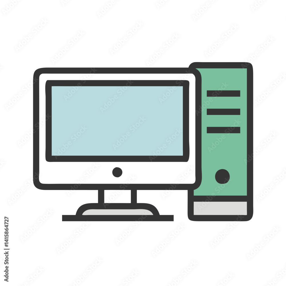 Poster desktop computer with monitor and cpu tower icon