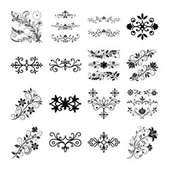 Black Floral Ornaments Pattern Isolated on White Background Decorative Elements Design
