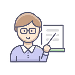 Professor teaching lesson with pointer on blackboard illustration