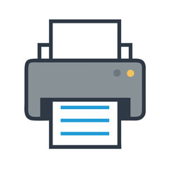 Printer Icon: Printing document, vector illustration on black
