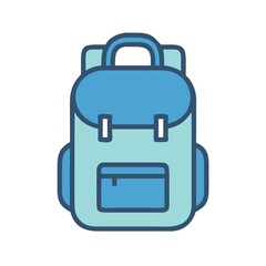 Blue backpack icon, camping and travel gear symbol illustration