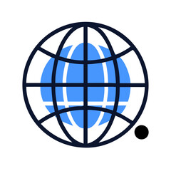 Blue globe internet icon, connected, worldwide communication symbol