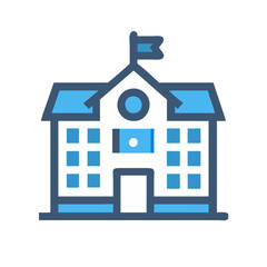 Stylized School Building Icon in Blue and White