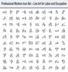 Obraz premium Occupations Outline Icon Set, Professions Linear Pictograms on White Background, Careers