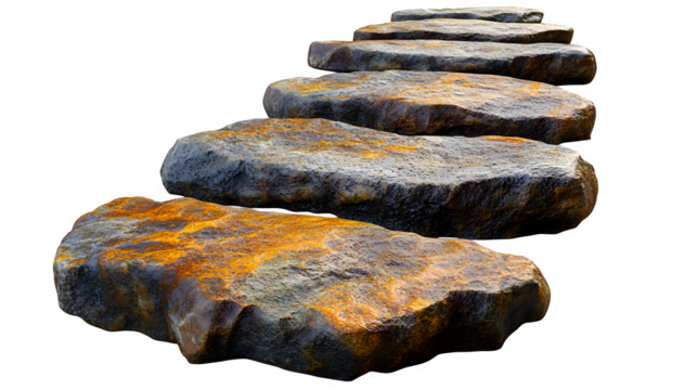 A high-definition, realistic stepping stone path, isolated on a white background