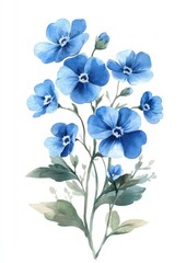 Blue forget-me-not flowers, delicately illustrated in watercolor, are perfect for decorating greeting cards and other designs, particularly those related to spring, nature, and weddings, with a