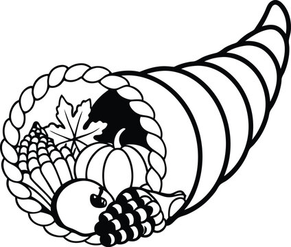 black and white cornucopia harvest bounty clip art preview