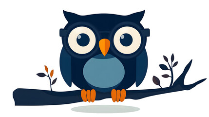 Obraz premium Adorable Cartoon Owl Perched on a Branch with Large Expressive Eyes and Vibrant Colors Ideal f