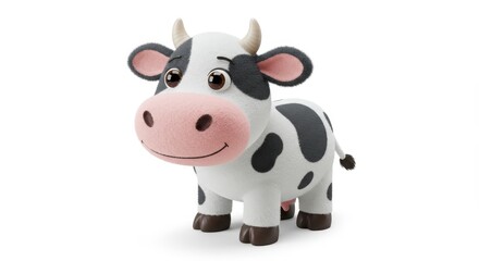 Adorable 3D Cartoon Cow - Cute, friendly, 3D cartoon cow. Perfect for children's products, farm themes, and more. Symbolizing innocence, happiness, nature, and agriculture