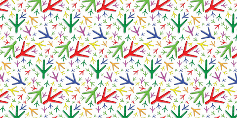 Colorful and playful scatter seamless pattern with hen footprints. repeat background for textile, wrapping, wallpaper and other