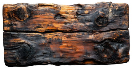 Aged wooden board with textured surface, isolated on white background