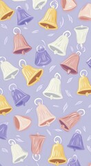 Pastel Color Bells Leaves Seamless Pattern Light Purple Background