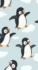 Obraz premium Cute Penguins Walking Ice Snow Winter Background