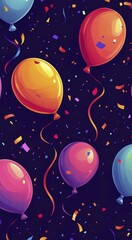 Naklejka premium Colorful Balloons Confetti Festive Celebration Dark Blue Background Joyful Party Event Decoration