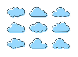 Clouds line icons vector set. Flat weather symbols with dark outline.