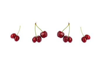 Multiple cherry pairs on white background
