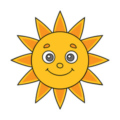 Smiling Cartoon Sun Illustration with Bright Rays and Happy Expression