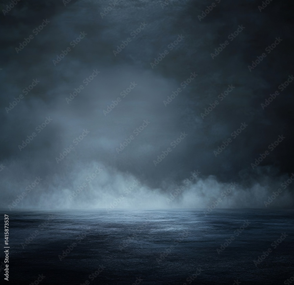Poster exploration of textures and ambiance in a minimalist dark landscape with ethereal fog and dramatic c