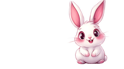 Fototapeta premium Adorable Cartoon Rabbit with Big Eyes and Pink Ears Perfect for Greeting Cards Childrens Boo