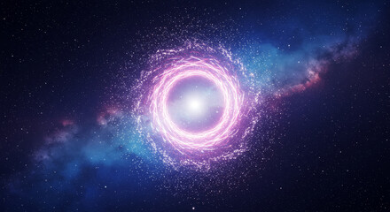 Fototapeta premium Cosmic Portal: Vortex of Light and Particles - A vibrant, swirling vortex of light and particles in a cosmic environment. Symbolizing energy, transition, infinity, mystery, and creation