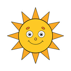 Smiling Cartoon Sun Illustration with Bright Rays and Happy Expression